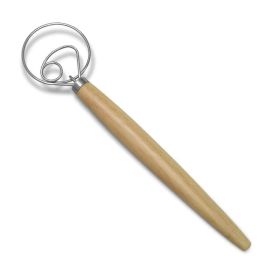 1pc Stainless Steel Dough Whisk With Wooden Handle - Bread Making Tool For Kitchen; Ideal For Homemade Pizza; Bread Dough And Pastry; Rust-Resistant A
