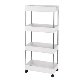 Storage Cart 4-Tier Slide Out Rolling Utility Cart Storage Organizer Shelf Rack, Mobile Shelving with 4 Storage Baskets for Kitchen Living Room Bathro