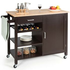 Rolling Storage Cabinet Kitchen Cart For Home And Bar Commercial Usage (Color: Brown, Type: Kitchen Cart)