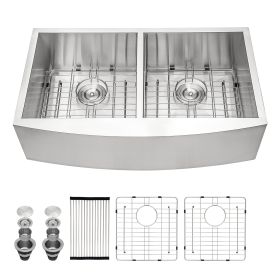 36 Inch Farmhouse Sink 18 Gauge Kitchen Sink Apron Front Double Bowl 50/50 Stainless Steel Sink (Design: 50/50, size: 36)