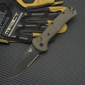9070 Folding D2 Steel High Hardness A Folding Knife (Option: Green Pointed Half Teeth)